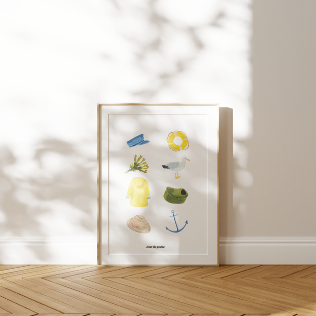 Affiche A5 illustrée à l’aquarelle Bisou iodé