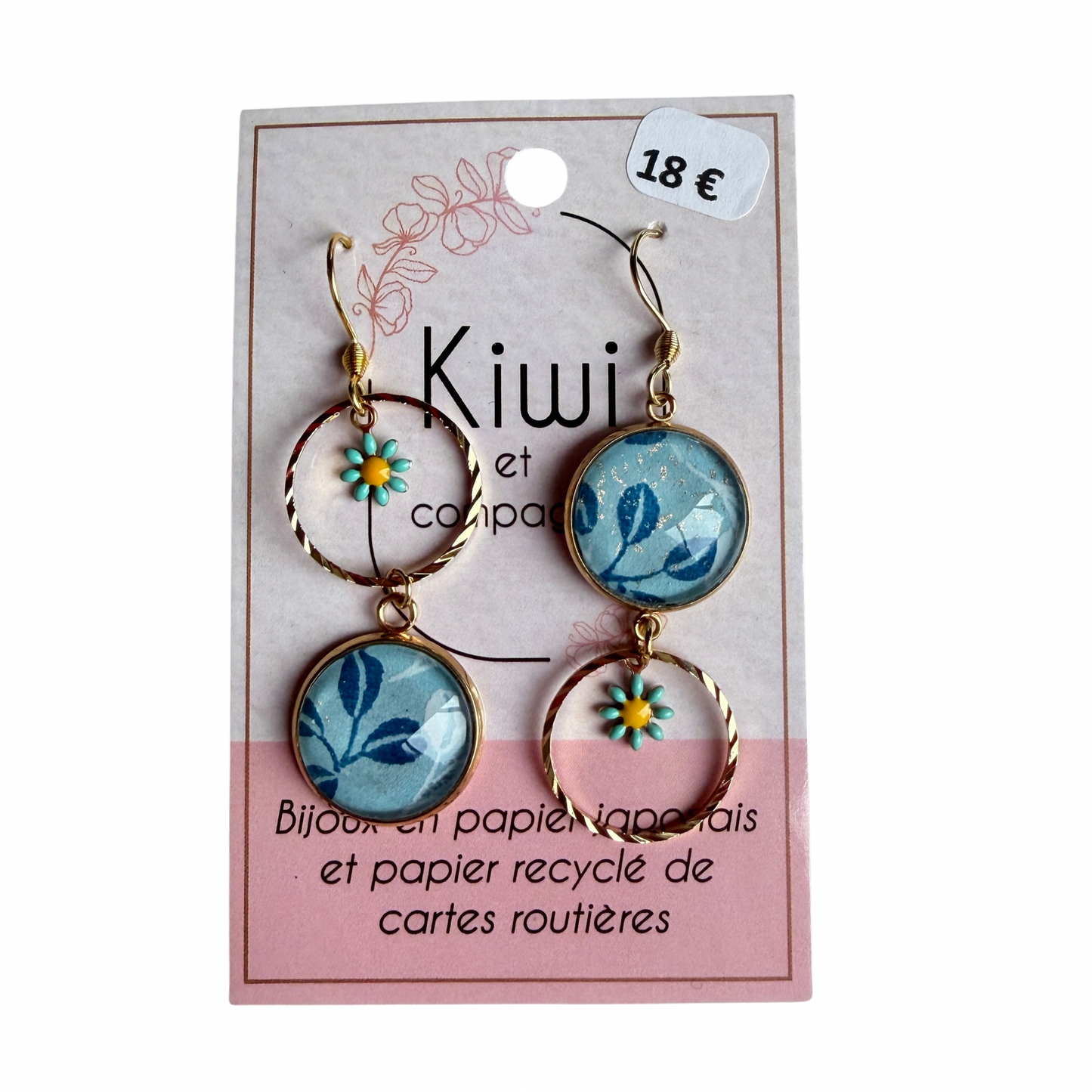 Boucles d’oreilles en papier japonais Kiwi & compagnie