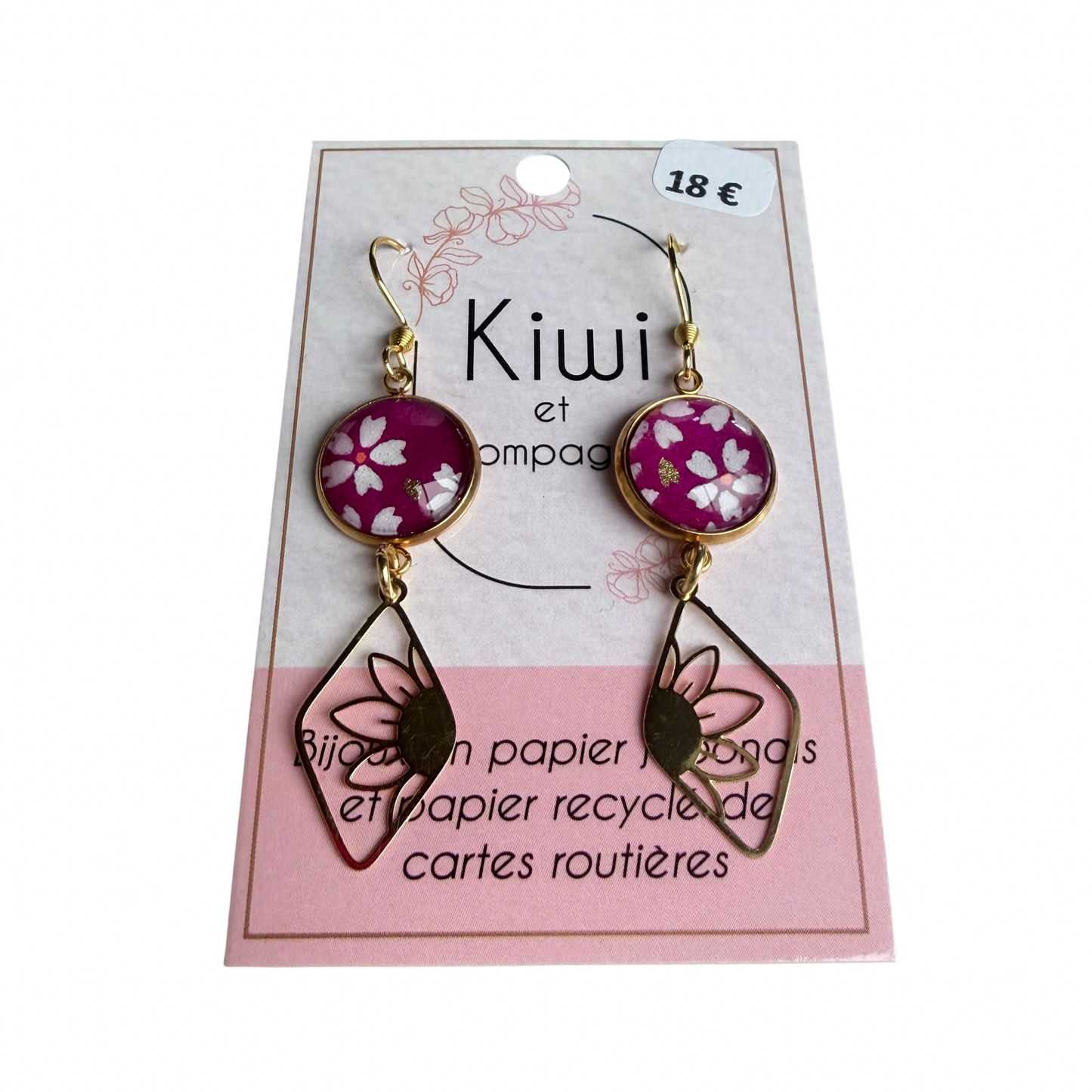 Boucles d’oreilles en papier japonais Kiwi & compagnie