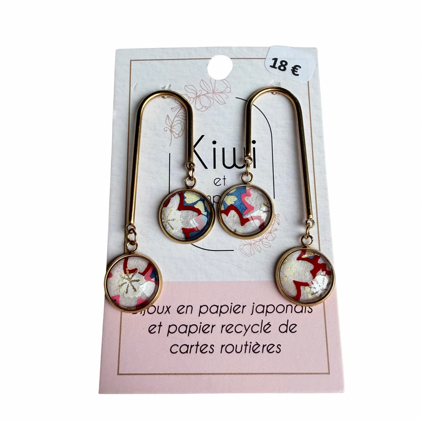 Boucles d’oreilles en papier japonais Kiwi & compagnie
