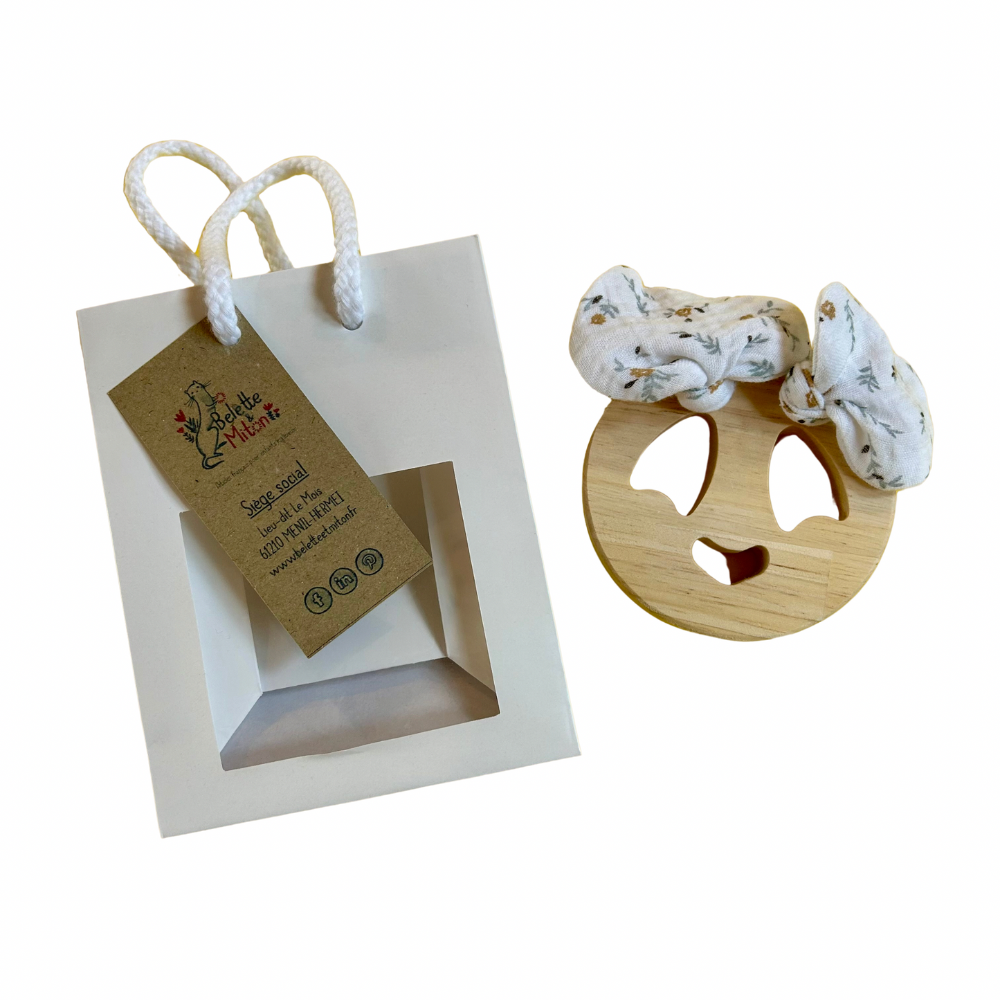 Hochet en bois Belette et miton