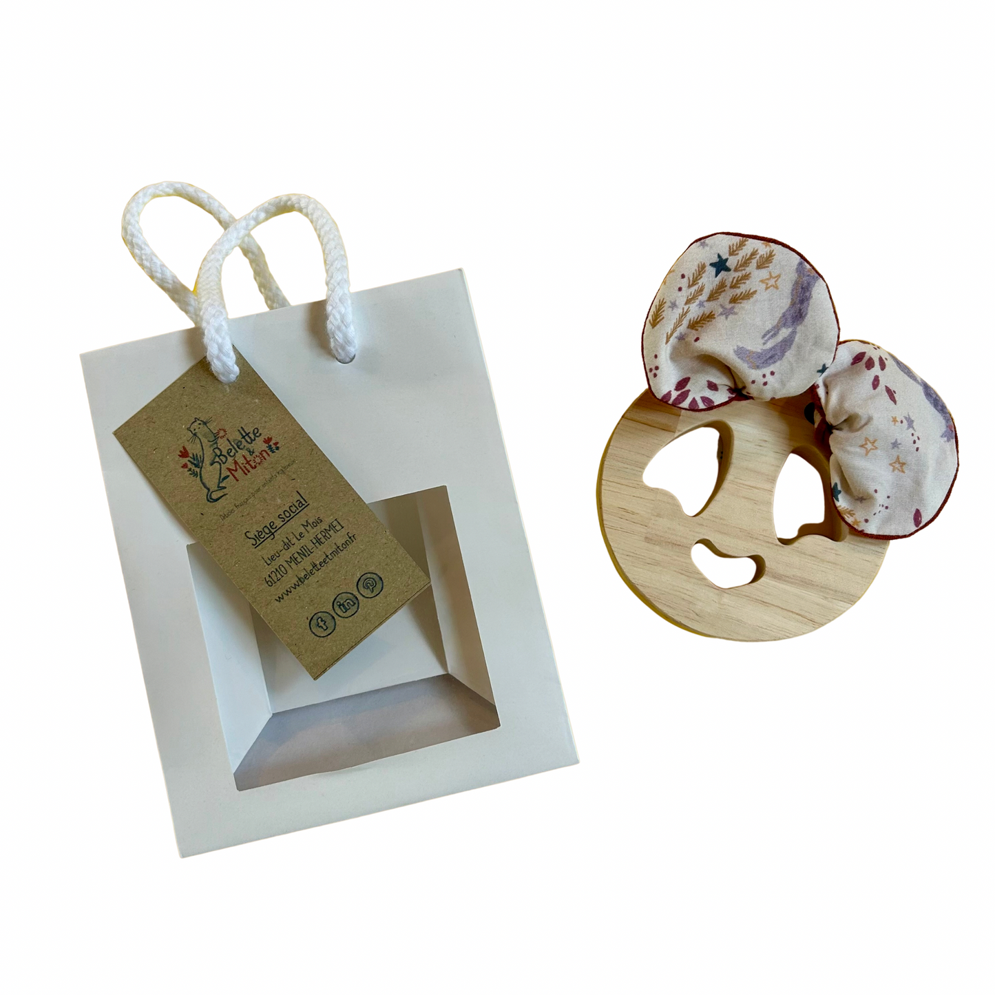 Hochet en bois Belette et miton
