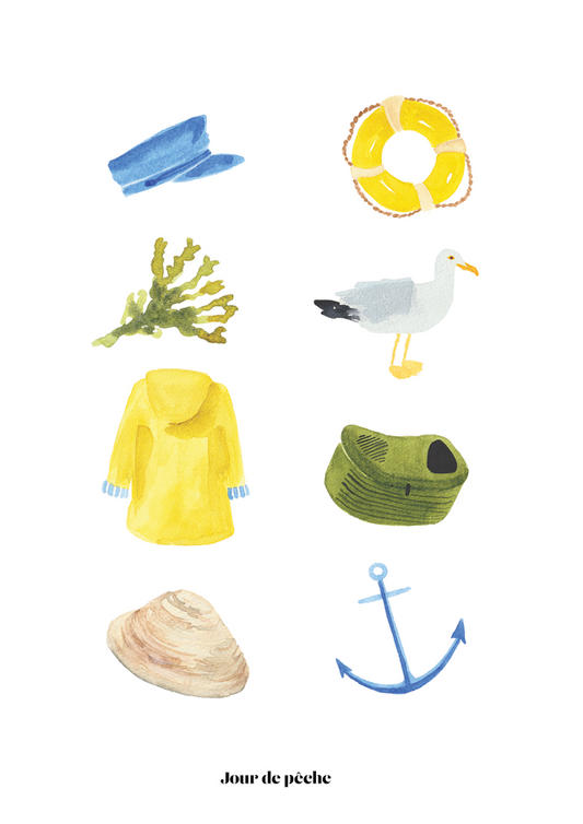 Affiche A5 illustrée à l’aquarelle Bisou iodé